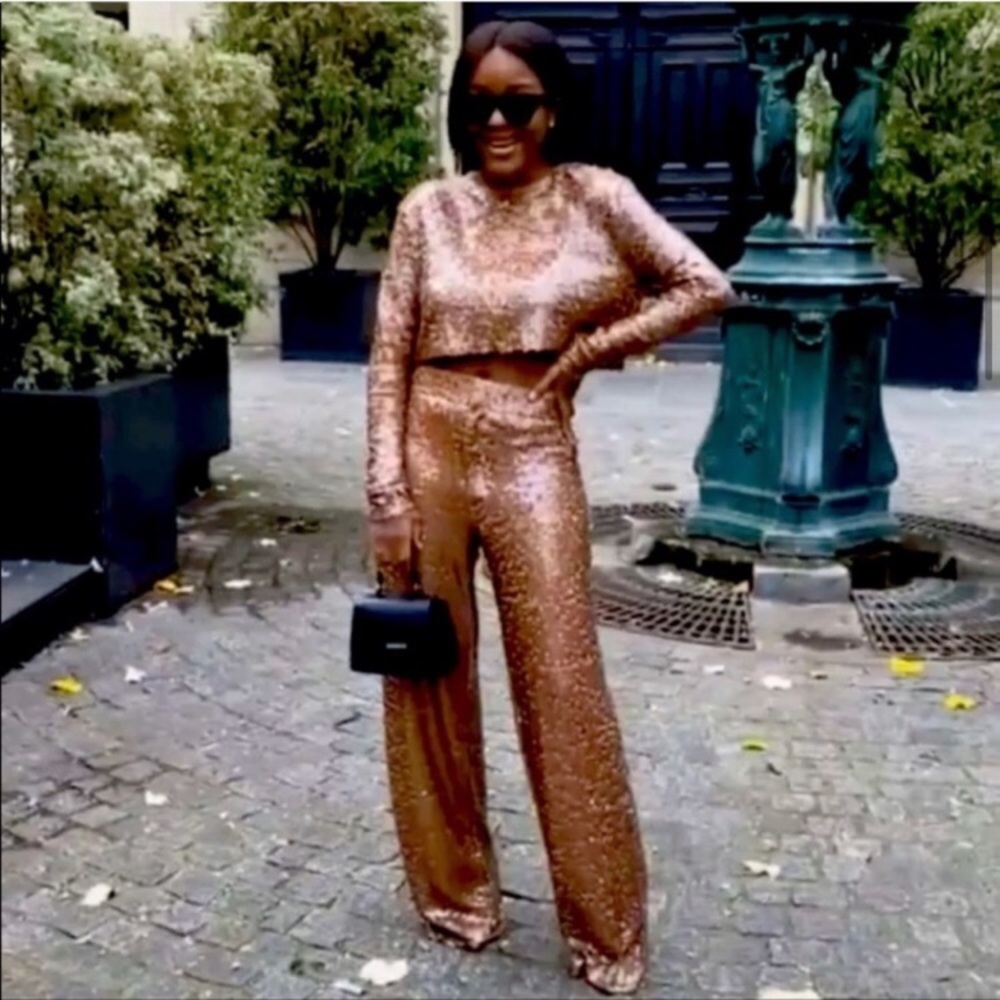 NWT ZARA Sequin Wide Legs Pants L Blogger Favorite